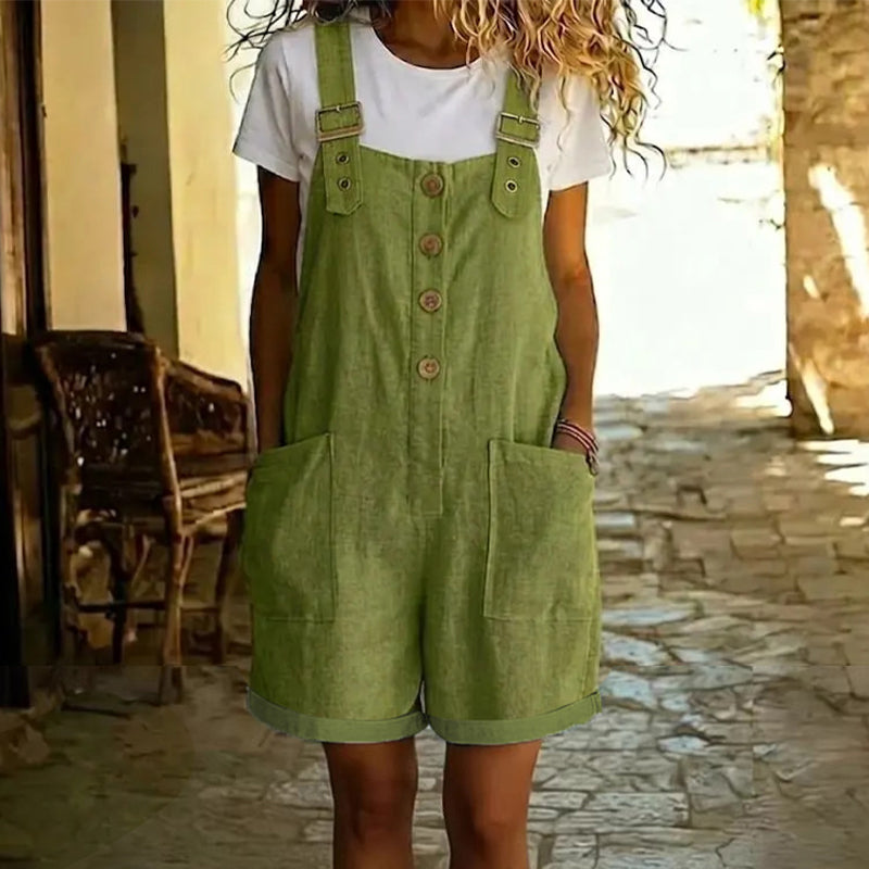 Peto corto mujer con tirantes ajustables y bolsillos amplios