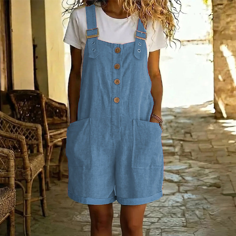 Peto corto mujer con tirantes ajustables y bolsillos amplios