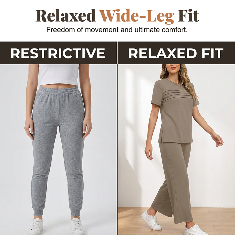 Conjunto casual de mujer de dos piezas con pantalón amplio