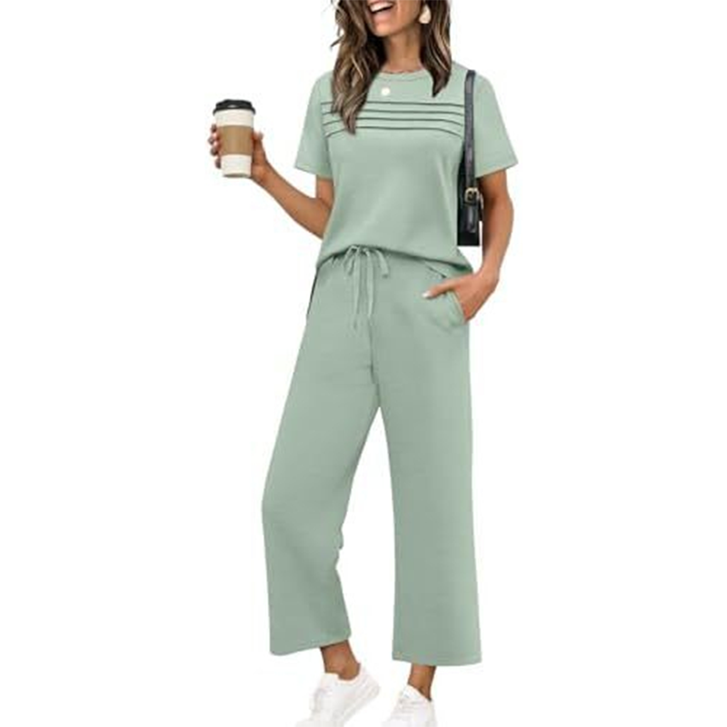 Conjunto casual de mujer de dos piezas con pantalón amplio