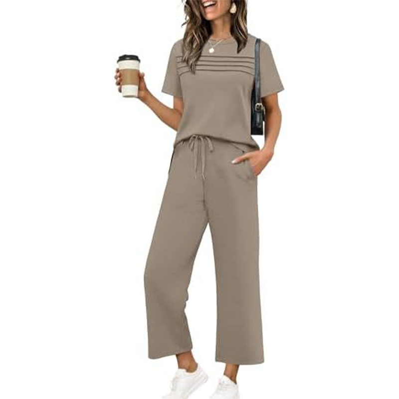 Conjunto casual de mujer de dos piezas con pantalón amplio