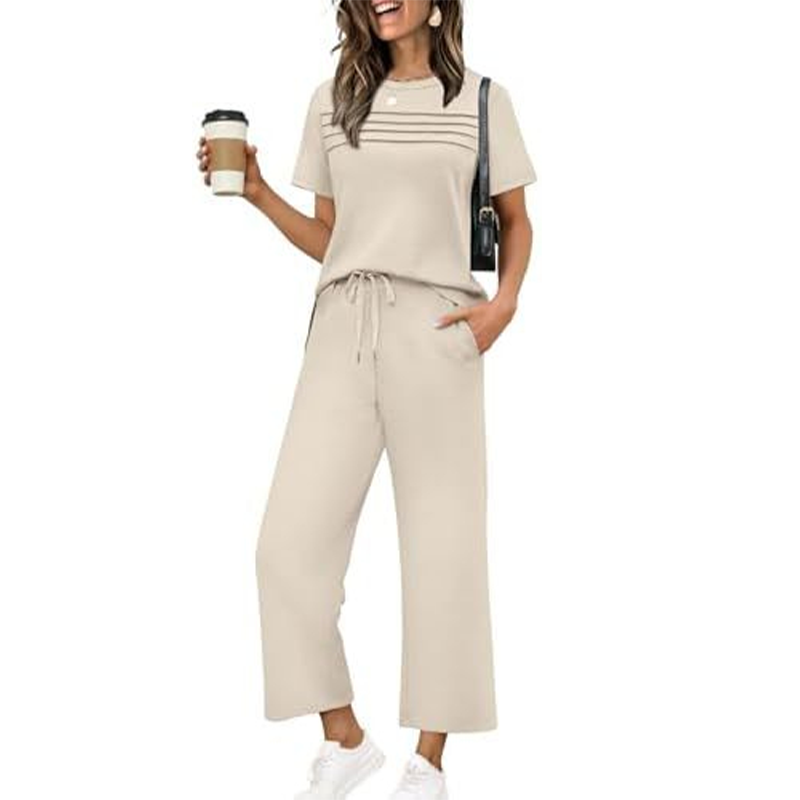 Conjunto casual de mujer de dos piezas con pantalón amplio