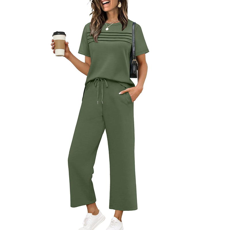 Conjunto casual de mujer de dos piezas con pantalón amplio