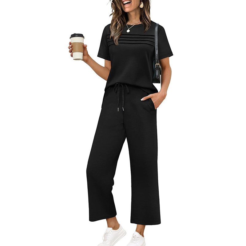 Conjunto casual de mujer de dos piezas con pantalón amplio