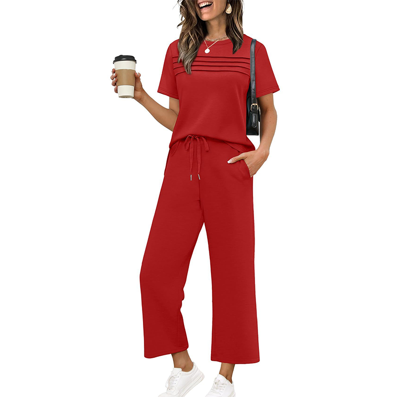 Conjunto casual de mujer de dos piezas con pantalón amplio