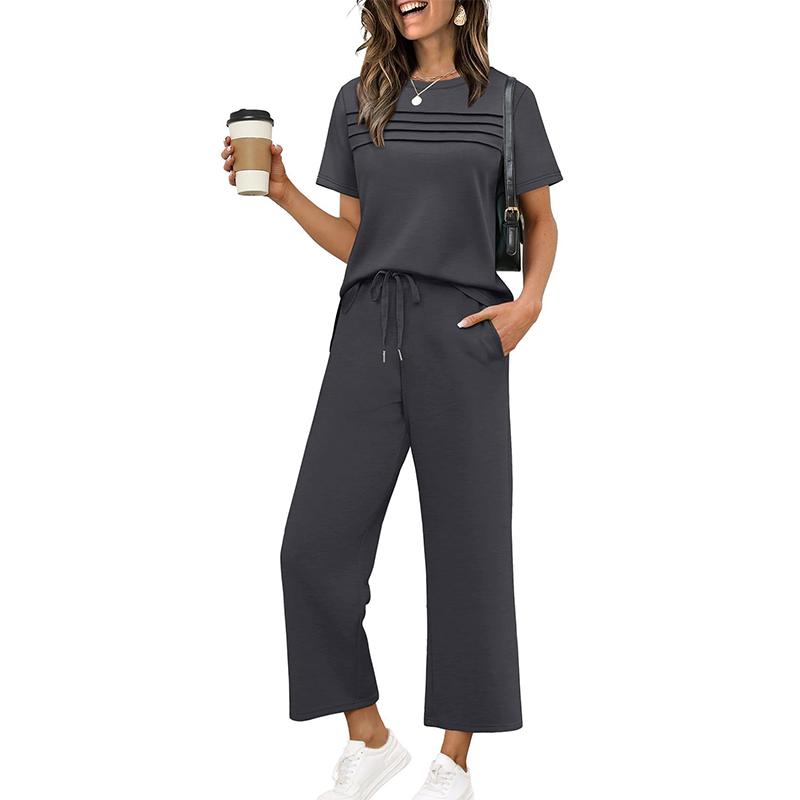 Conjunto casual de mujer de dos piezas con pantalón amplio