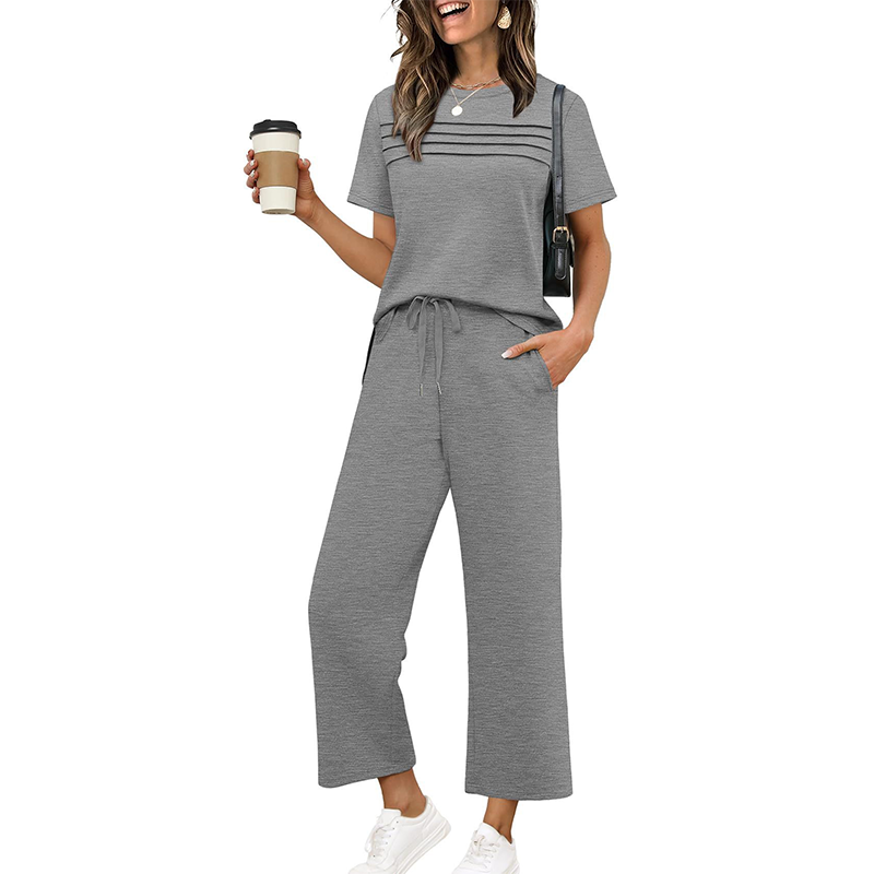 Conjunto casual de mujer de dos piezas con pantalón amplio