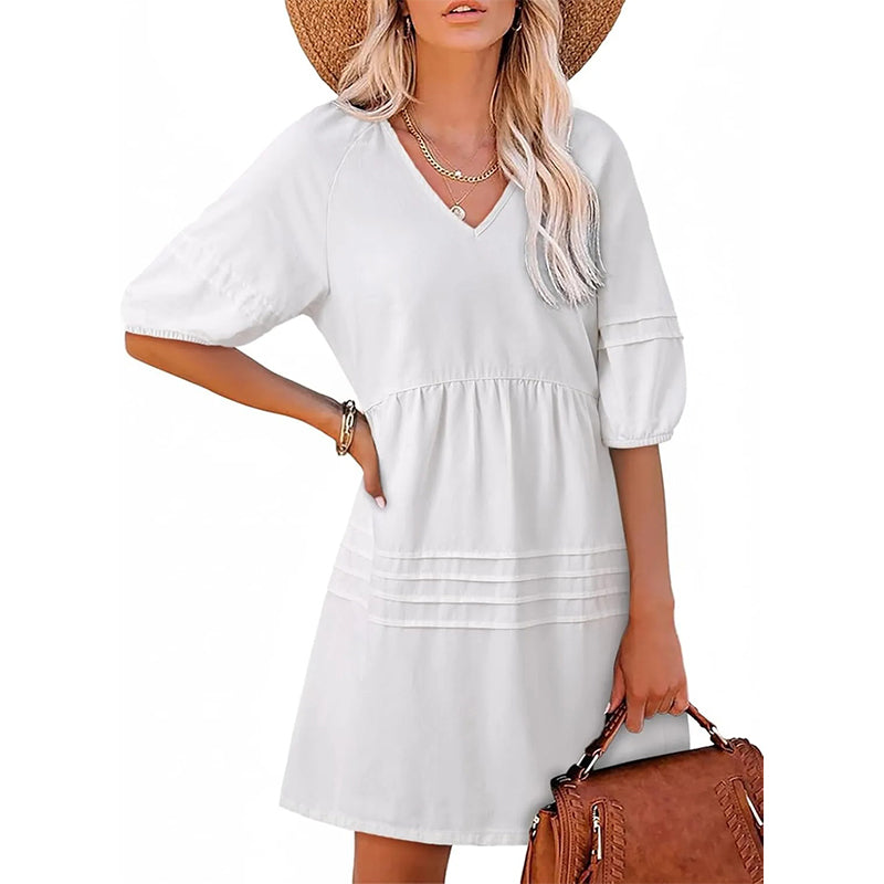 Vestido vaquero ligero para mujer con escote en V y corte fluido