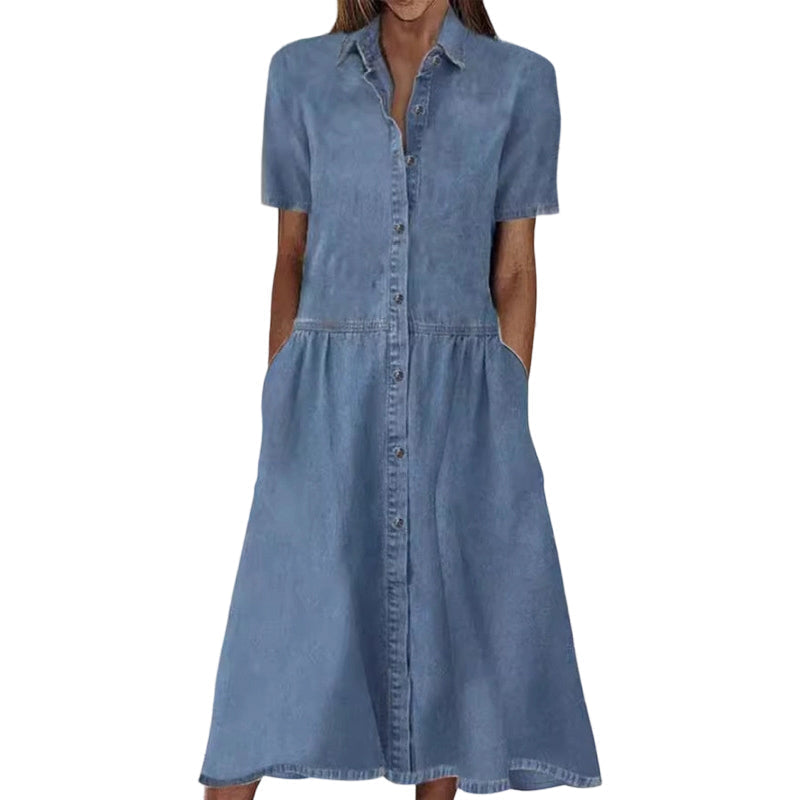 Vestido camisero algodón poliéster efecto denim casual diario
