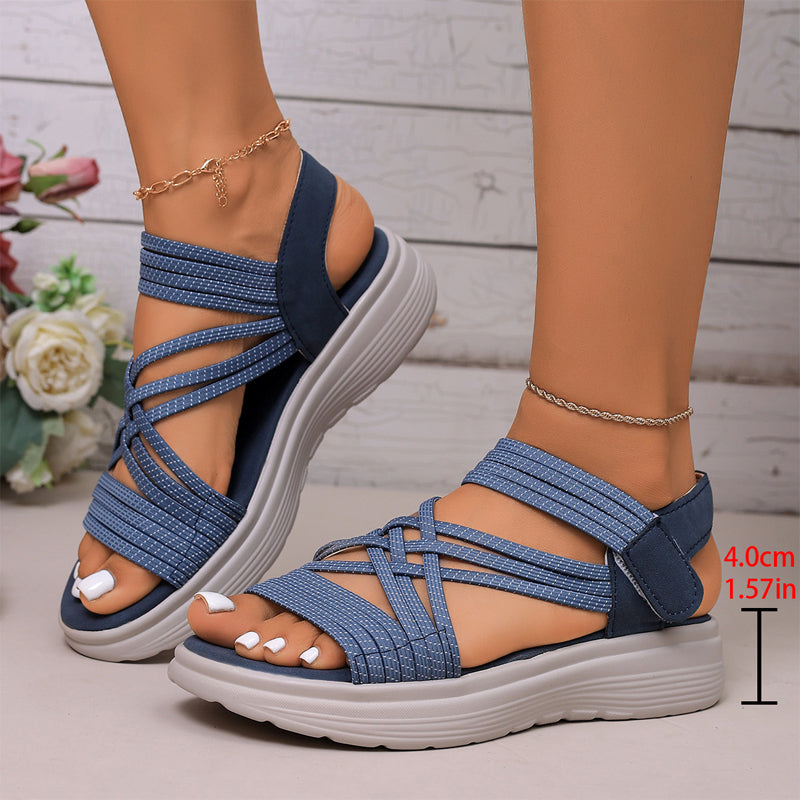 Sandalias mujer PU con tiras elásticas y plataforma verano