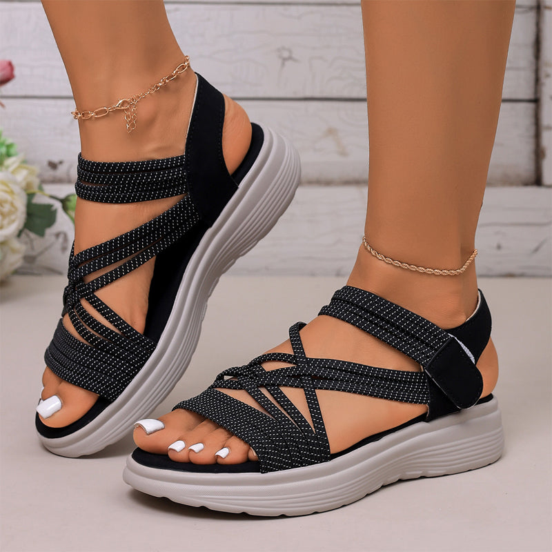 Sandalias mujer PU con tiras elásticas y plataforma verano
