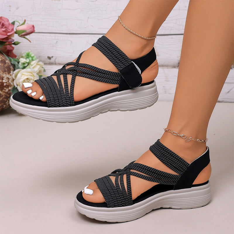 Sandalias mujer PU con tiras elásticas y plataforma verano