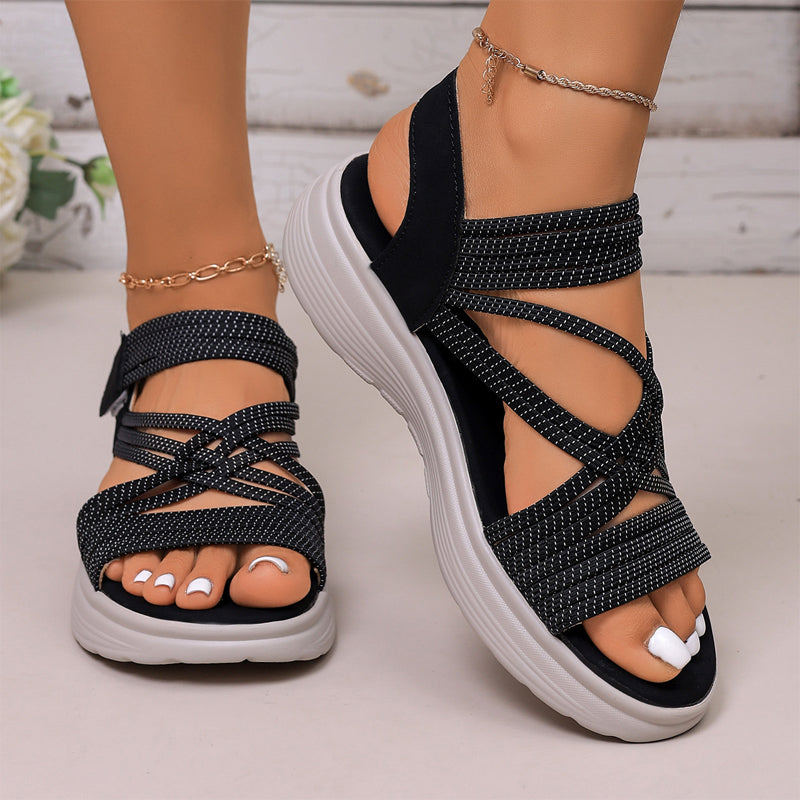 Sandalias mujer PU con tiras elásticas y plataforma verano