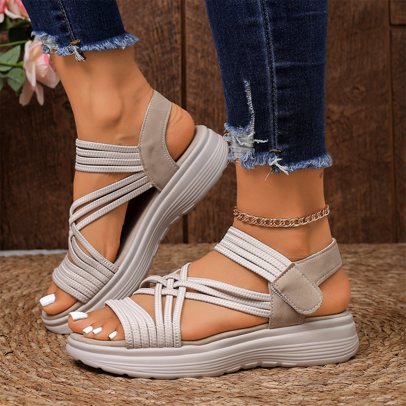 Sandalias mujer PU con tiras elásticas y plataforma verano