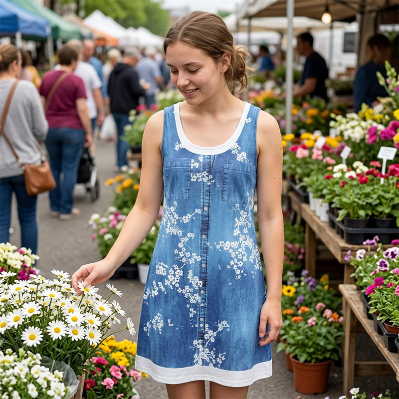Vestido corto para mujer con efecto denim sin mangas