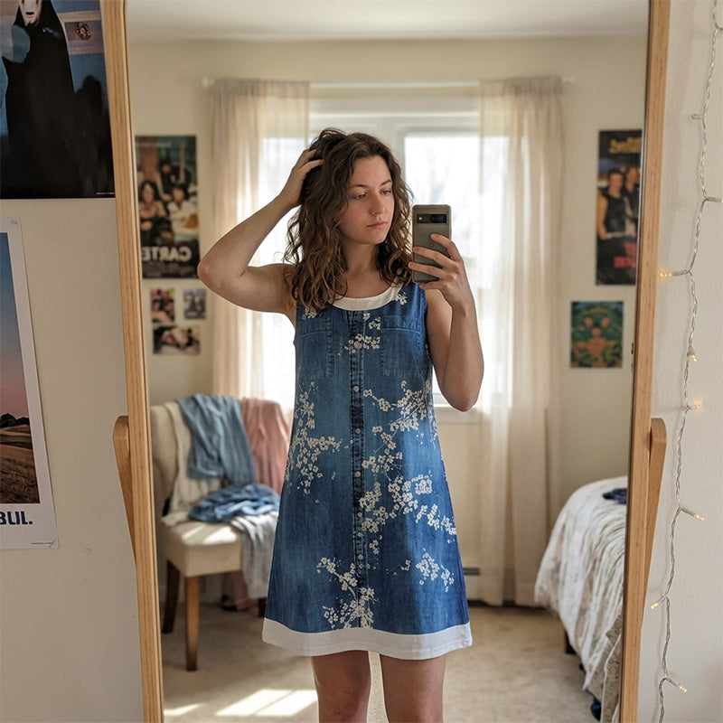 Vestido corto para mujer con efecto denim sin mangas