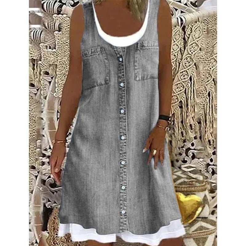 Vestido corto para mujer con efecto denim sin mangas