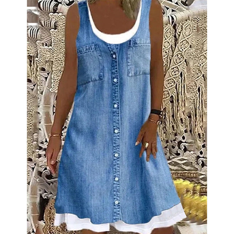 Vestido corto para mujer con efecto denim sin mangas
