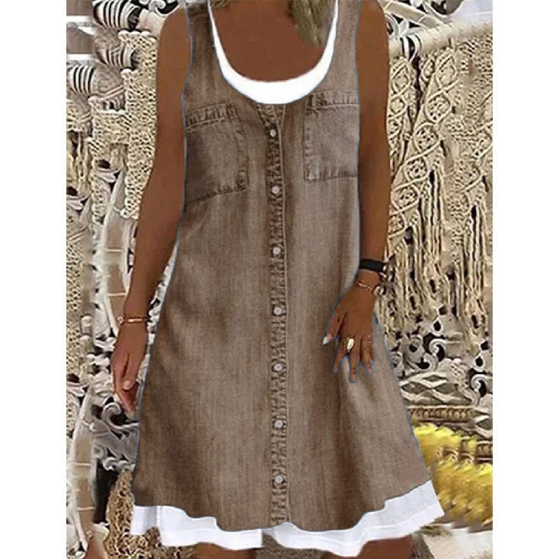 Vestido corto para mujer con efecto denim sin mangas
