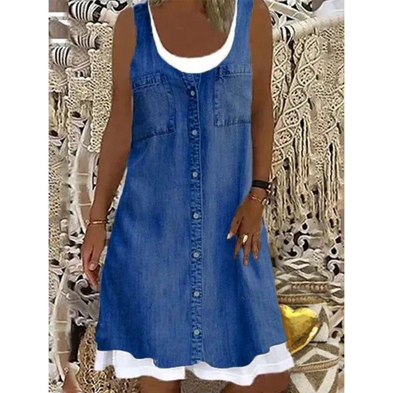 Vestido corto para mujer con efecto denim sin mangas