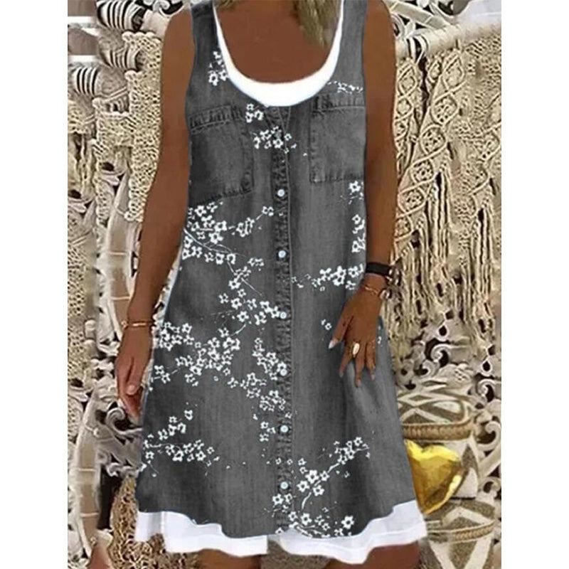 Vestido corto para mujer con efecto denim sin mangas