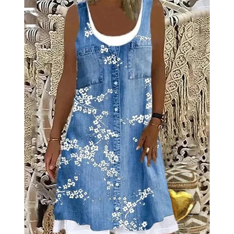 Vestido corto para mujer con efecto denim sin mangas