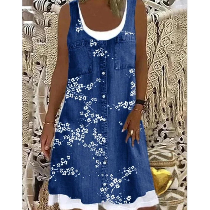 Vestido corto para mujer con efecto denim sin mangas