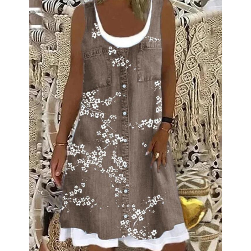 Vestido corto para mujer con efecto denim sin mangas