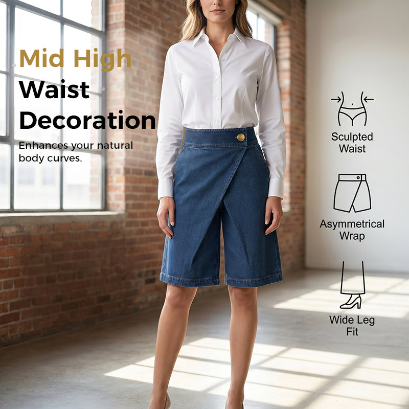 Short de mujer efecto denim con diseño cruzado asimétrico