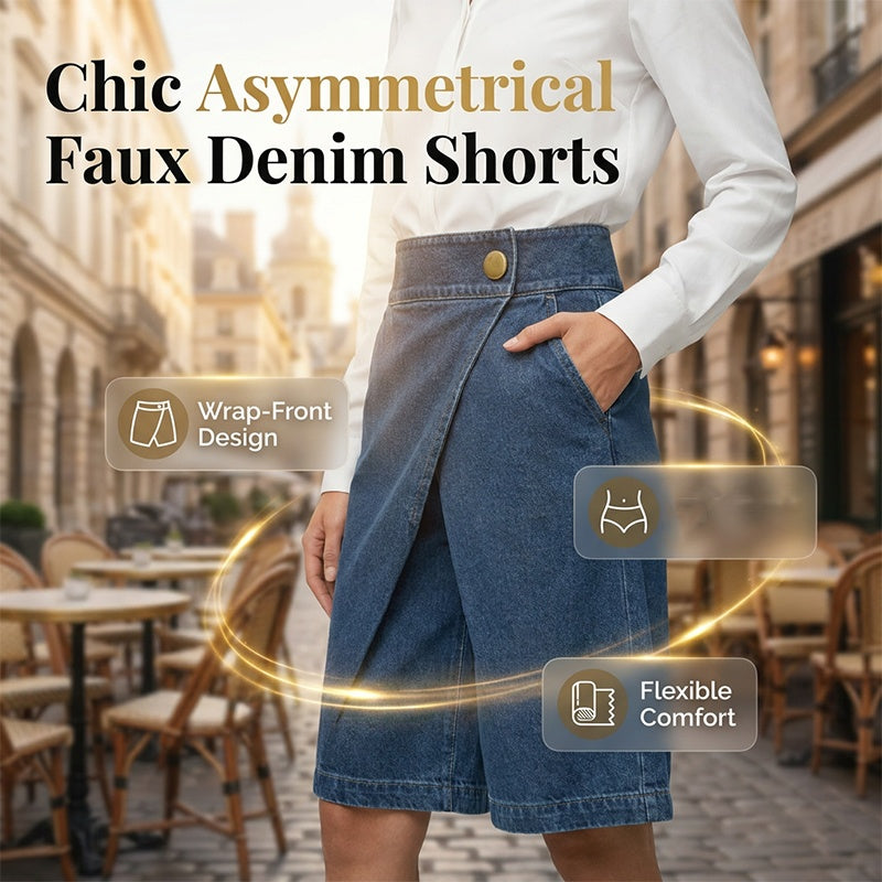 Short de mujer efecto denim con diseño cruzado asimétrico