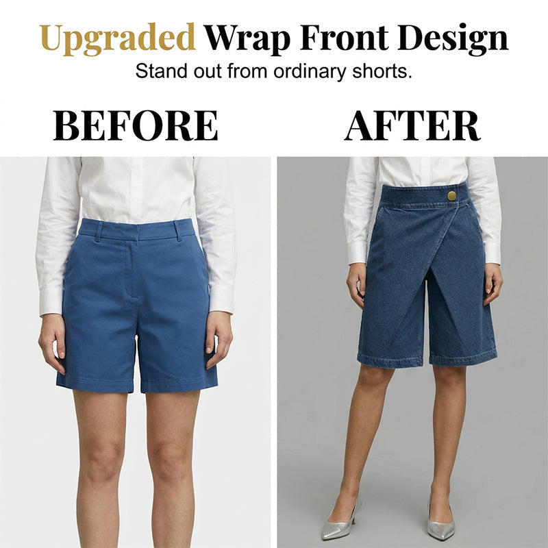 Short de mujer efecto denim con diseño cruzado asimétrico