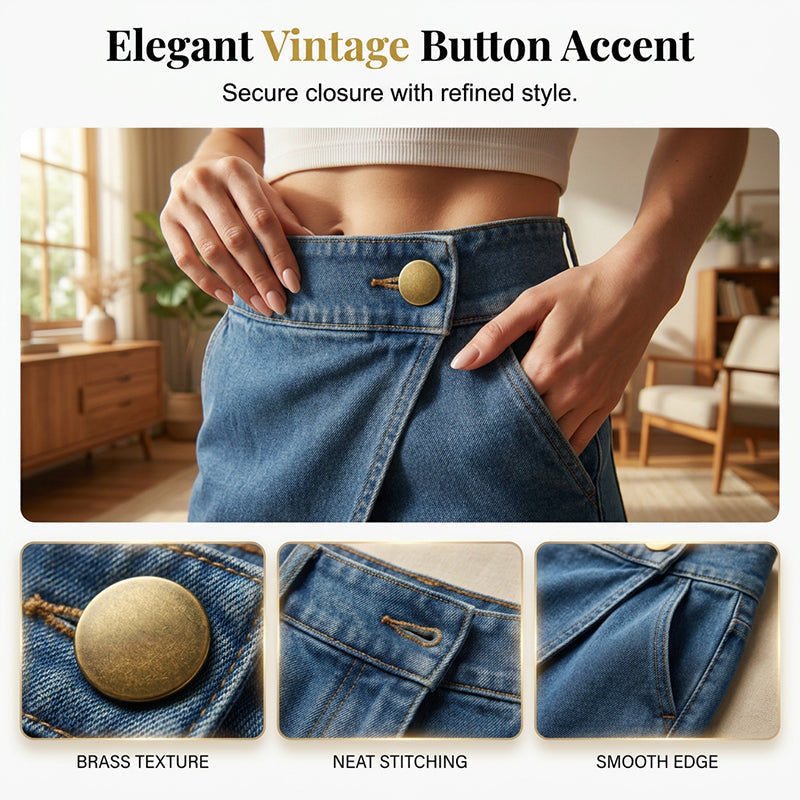 Short de mujer efecto denim con diseño cruzado asimétrico