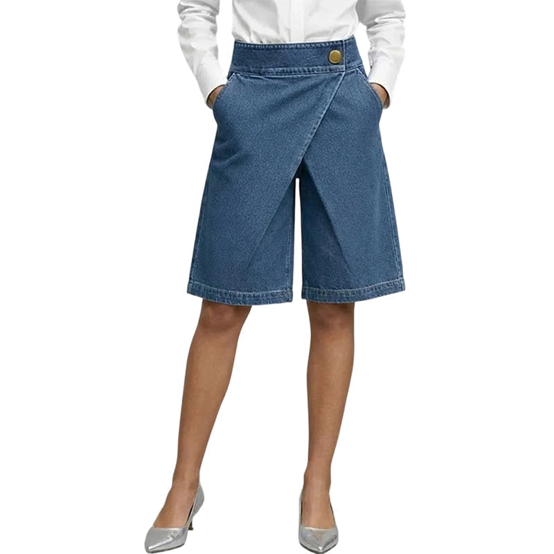Short de mujer efecto denim con diseño cruzado asimétrico
