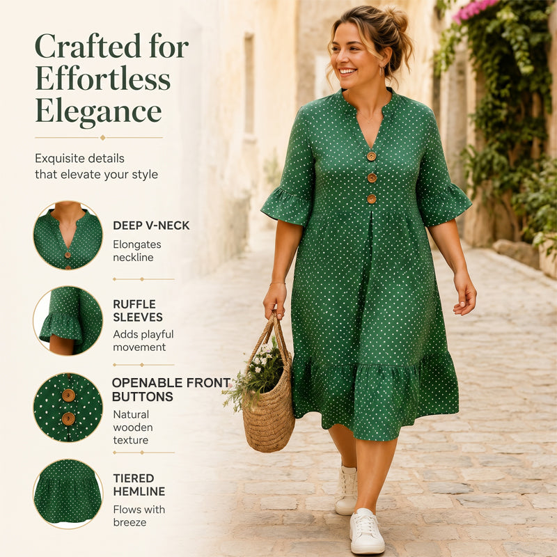 Vestido midi de mujer con estampado de lunares y mangas con volantes