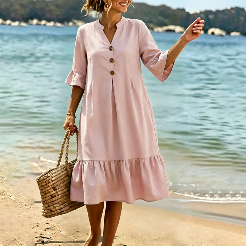 Vestido midi de mujer con estampado de lunares y mangas con volantes
