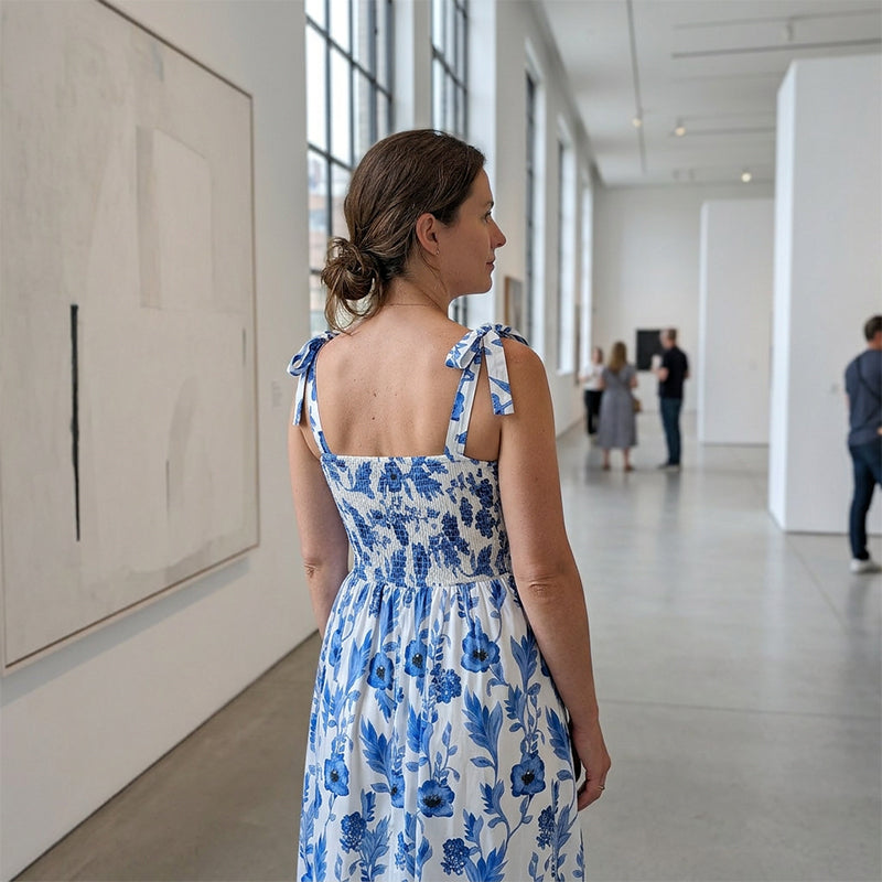 Vestido de poliéster largo fruncido floral para verano elegante