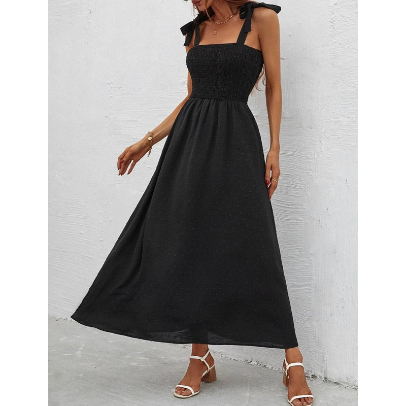 Vestido de poliéster largo fruncido floral para verano elegante