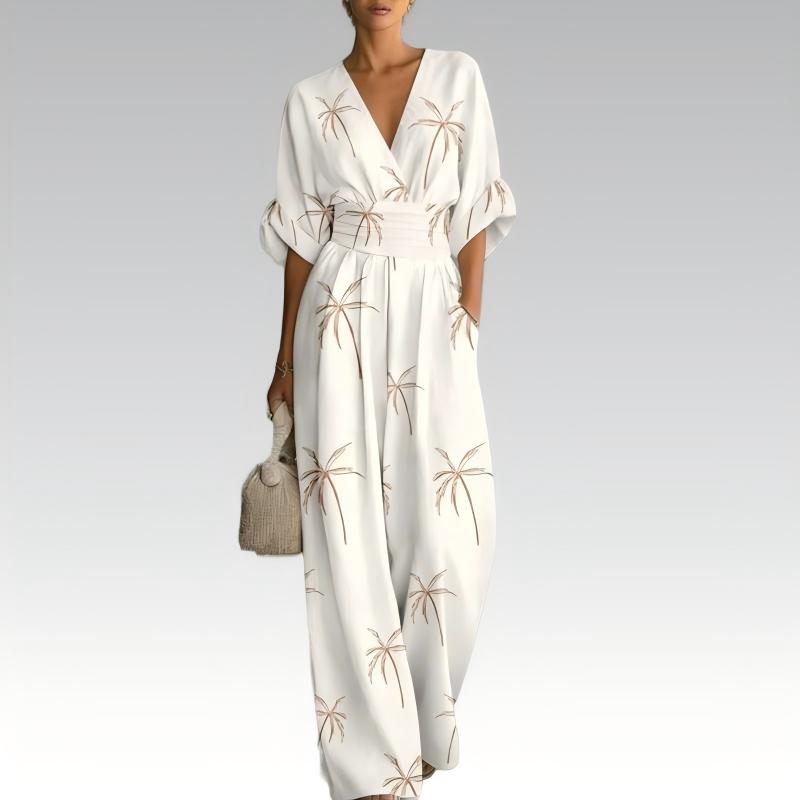 Mono mujer floral con cintura marcada y escote en V verano
