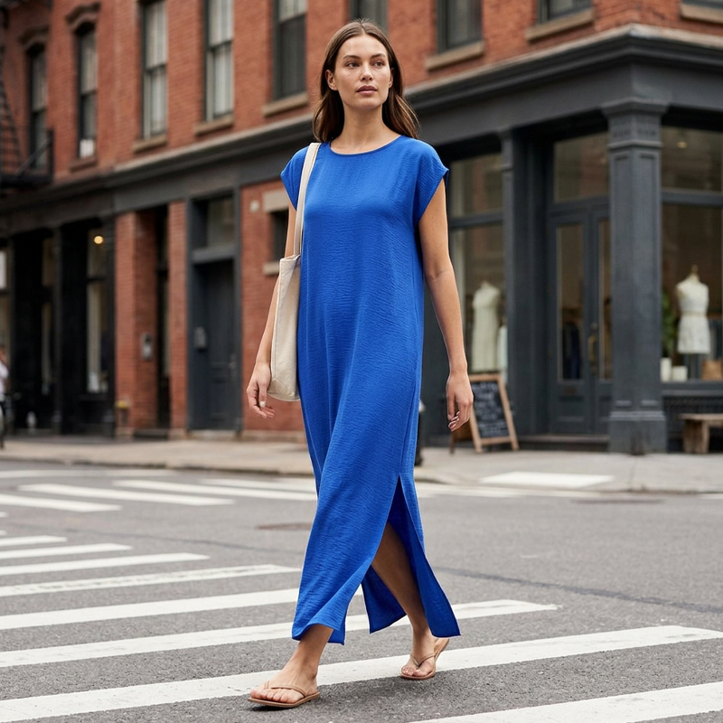 Vestido midi de mujer sin mangas con abertura lateral
