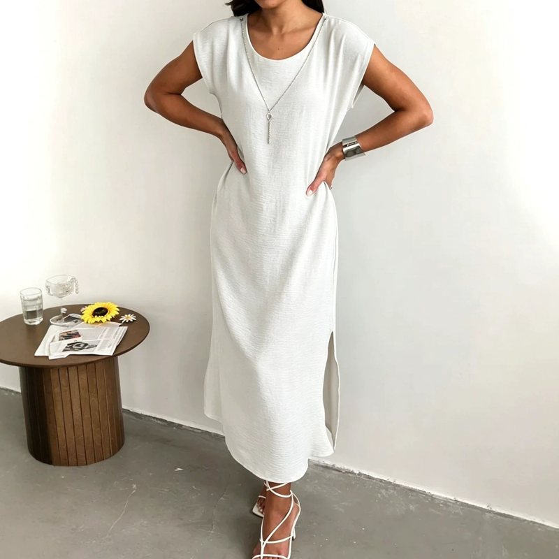 Vestido midi de mujer sin mangas con abertura lateral