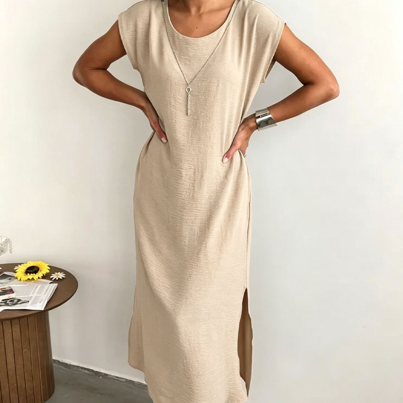 Vestido midi de mujer sin mangas con abertura lateral