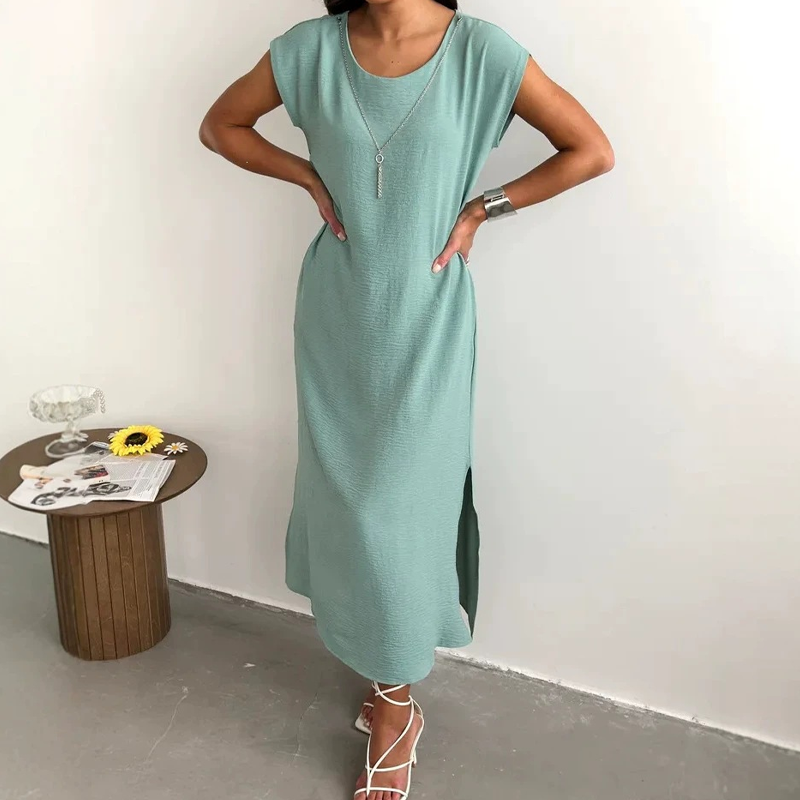 Vestido midi de mujer sin mangas con abertura lateral