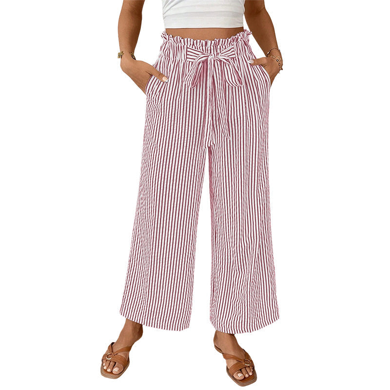 Pantalón de mujer de talle alto con rayas y pernera ancha