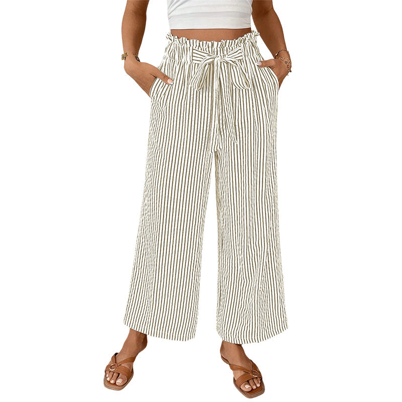 Pantalón de mujer de talle alto con rayas y pernera ancha