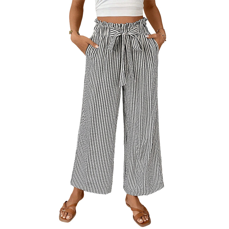 Pantalón de mujer de talle alto con rayas y pernera ancha