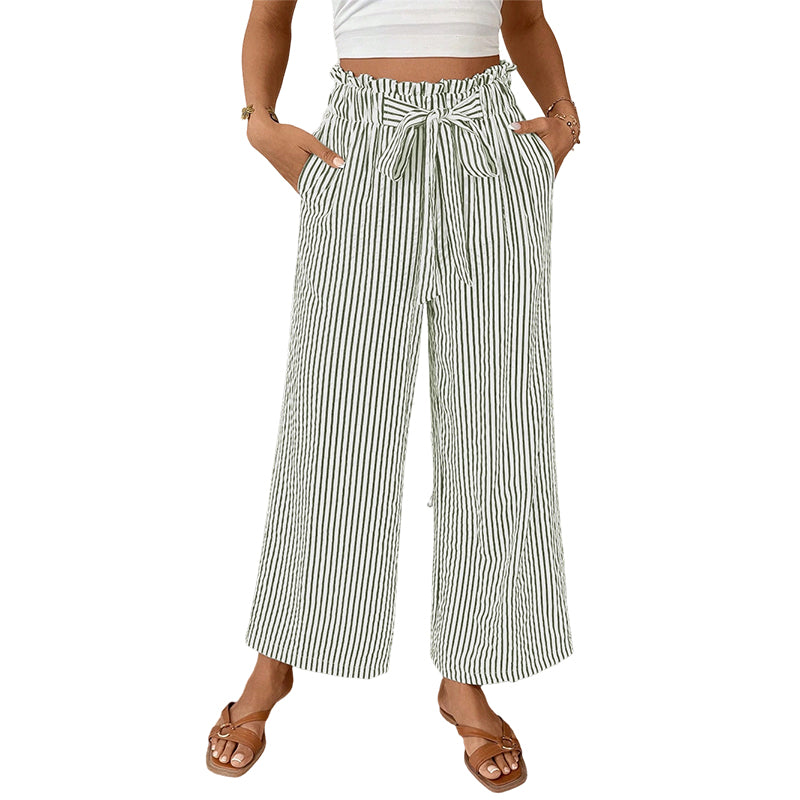 Pantalón de mujer de talle alto con rayas y pernera ancha