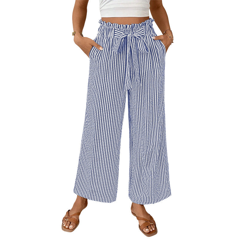Pantalón de mujer de talle alto con rayas y pernera ancha
