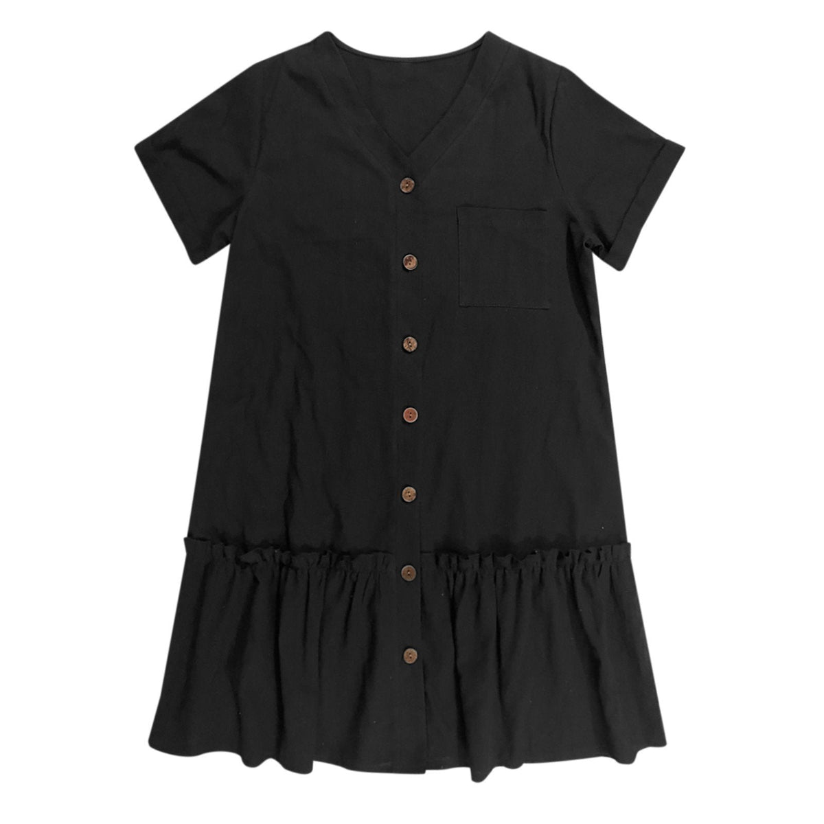 Vestido corto mujer algodón lino con botones y volante verano