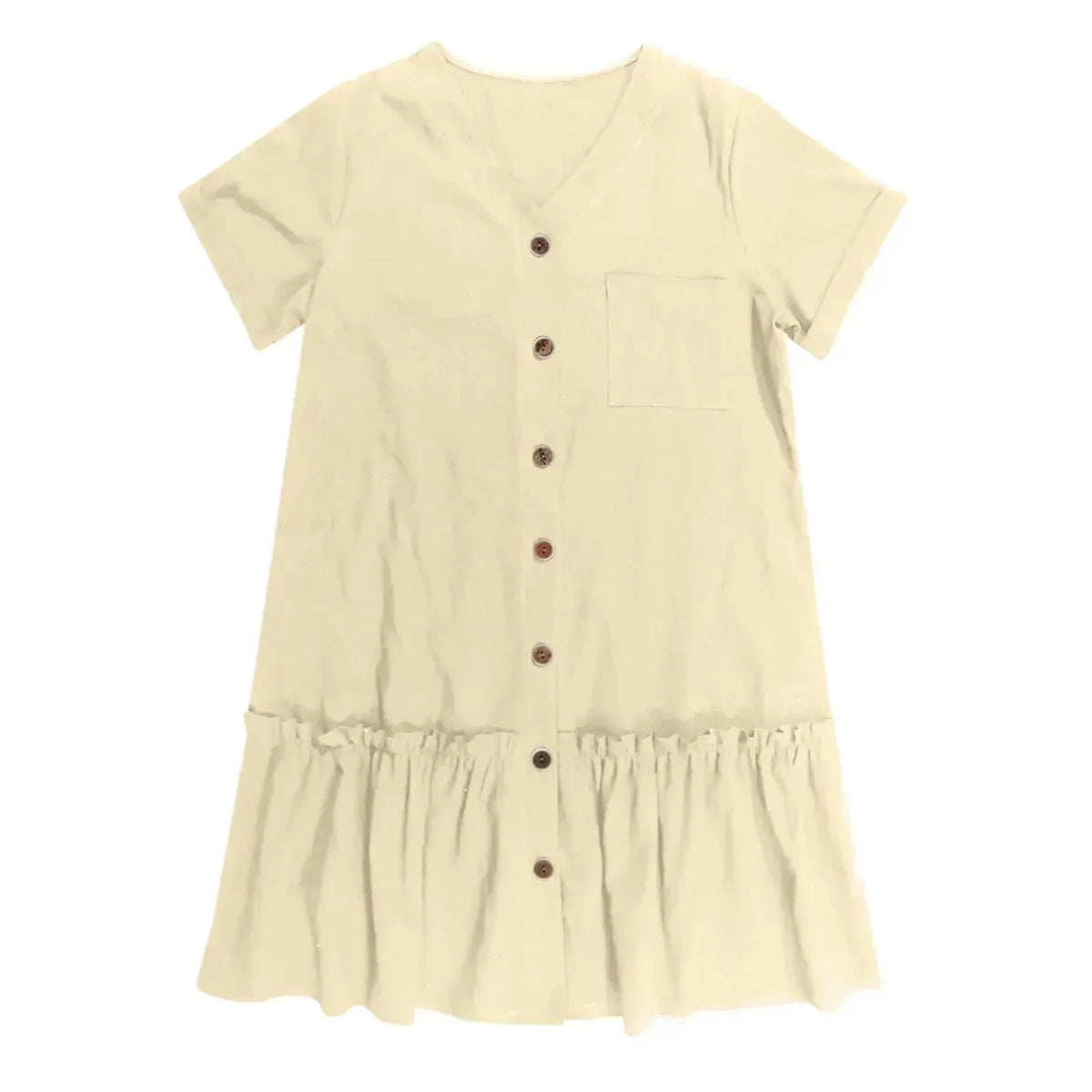 Vestido corto mujer algodón lino con botones y volante verano