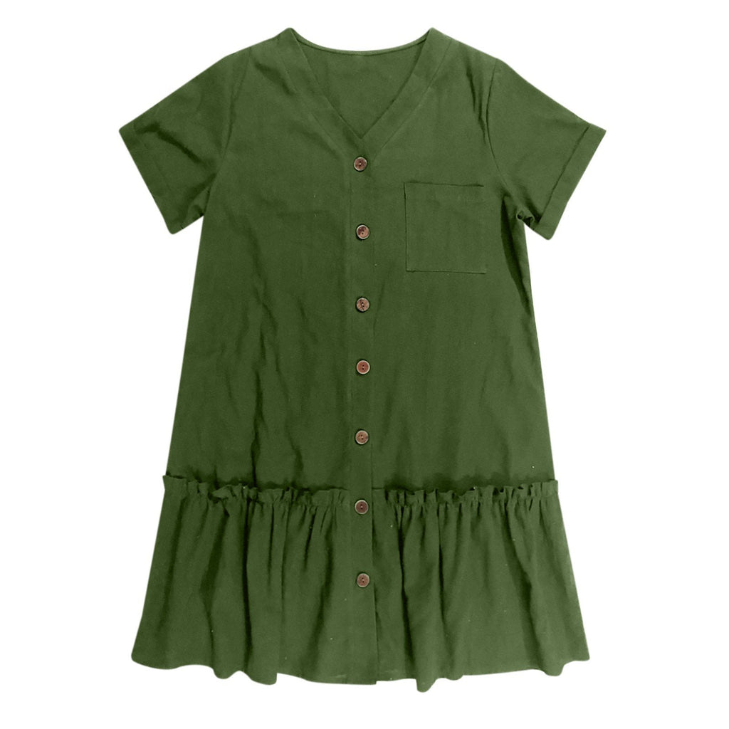 Vestido corto mujer algodón lino con botones y volante verano